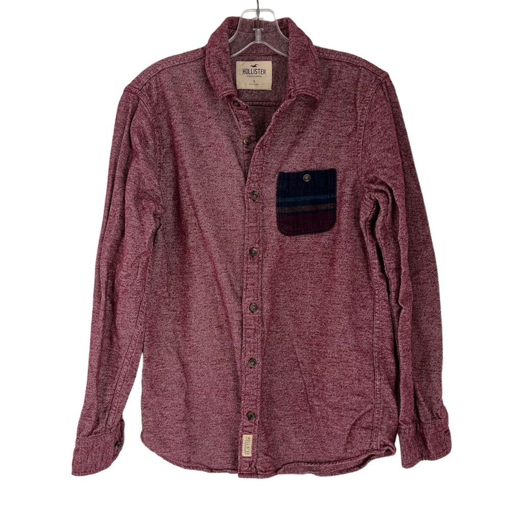 Hollister Maroon Red Long Sleeve Chest Pocket Button Up Shirt Small S